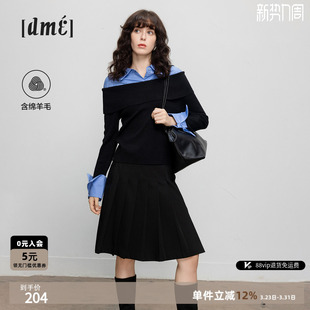 上衣 撞色翻领气质针织衫 德玛纳轻职场假两件拼接线衫 女春秋新款