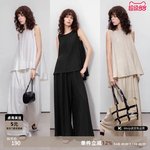 德玛纳老钱风亚麻套装女