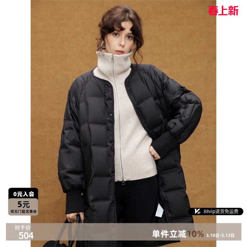 德玛纳轻量感90鸭绒压胶羽绒服女25冬季新款中长款面包服保暖外套