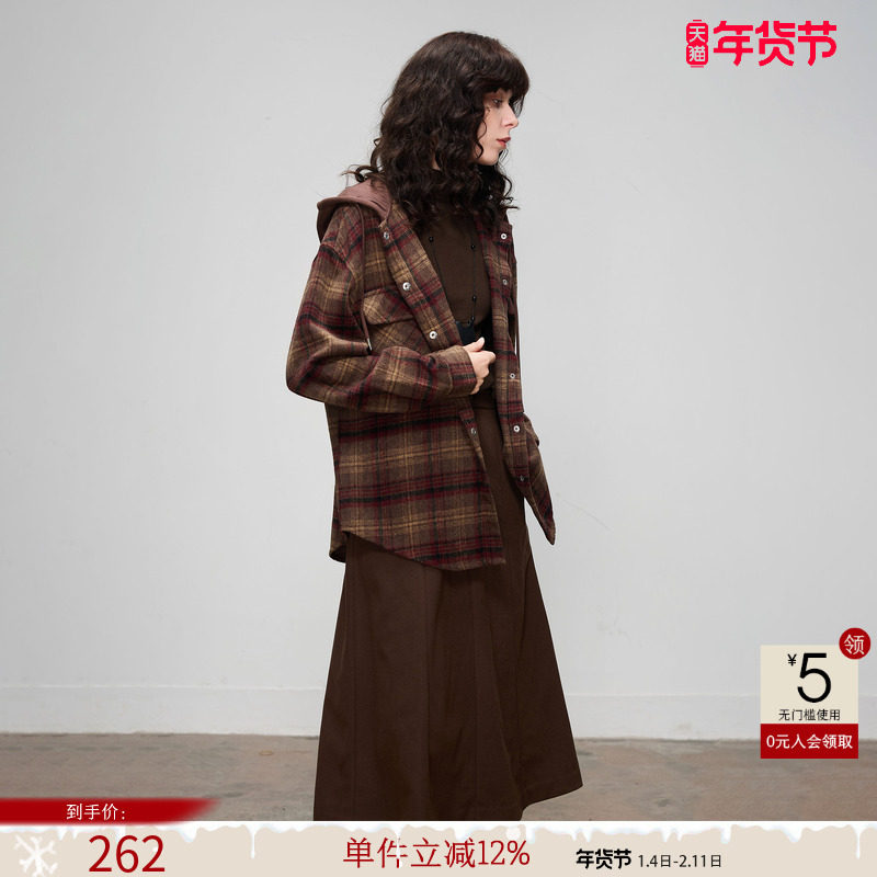 德玛纳复古拼接连帽格纹外套女25冬季新款加厚保暖松弛感休闲上衣,女装/女士精品,短外套,淘宝优惠券,粉丝福利购,淘宝优惠卷