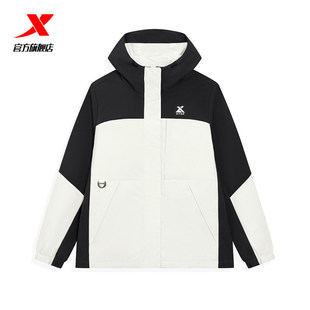 特步冲锋风衣女2026年春季新款户外连帽单衣正品上衣防风薄绒外套