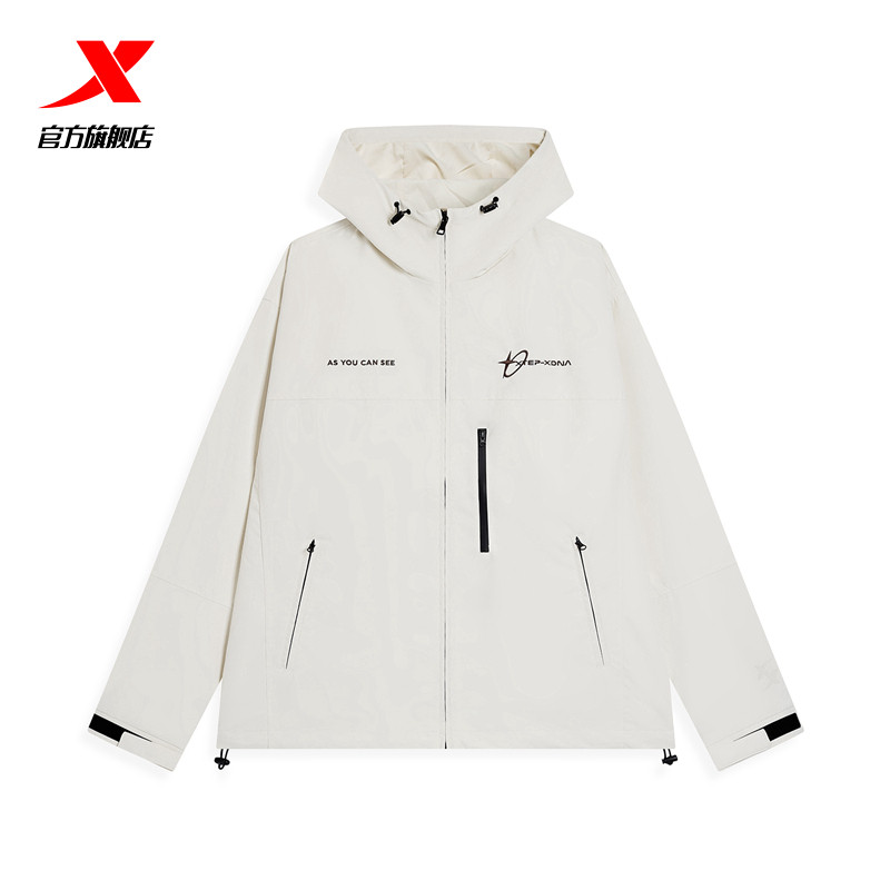 特步情侣外套正品春秋季薄款风衣户外运动夹克男女款连帽防风单衣