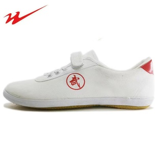 双星名人儿童学生武术鞋 牛筋底防滑耐磨 粘扣一脚蹬白色功夫舞蹈鞋