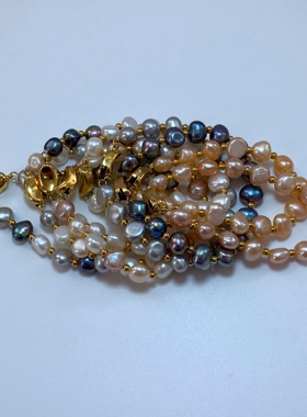 8-9天然粉紫色异形无核淡水珍珠手链巴洛克不规则手串女款配饰