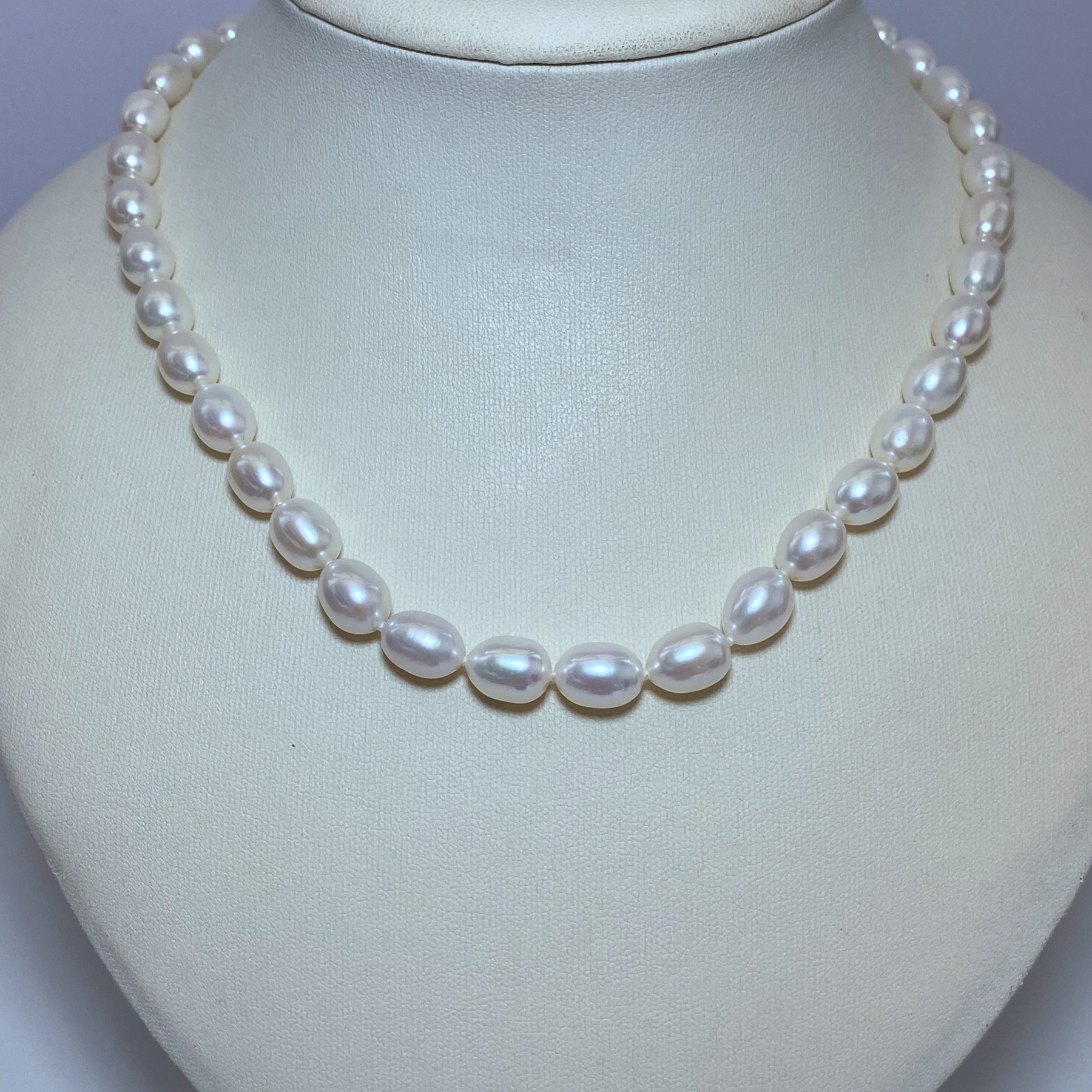 天然白色米形无核淡水珍珠项链