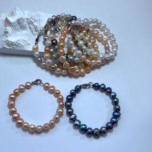 9mm天然紫色巴洛克淡水珍珠手链问号扣手饰不规则异形手串女款