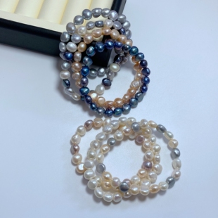 天然巴洛克淡水珍珠手链冷淡风不规则小众设计弹力绳手串女松紧款