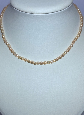 3-4mm天然粉色米形项链小米珠绕颈款橘色橙色无核珠简约女款