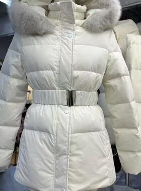 ATUstudios【巴黎听雪】白色收腰连帽羽绒服保暖毛领白鸭绒外套女