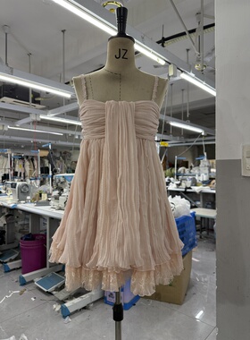 2026古早气质名媛千金感抹胸花边连衣裙甜美俏皮短款裙子女