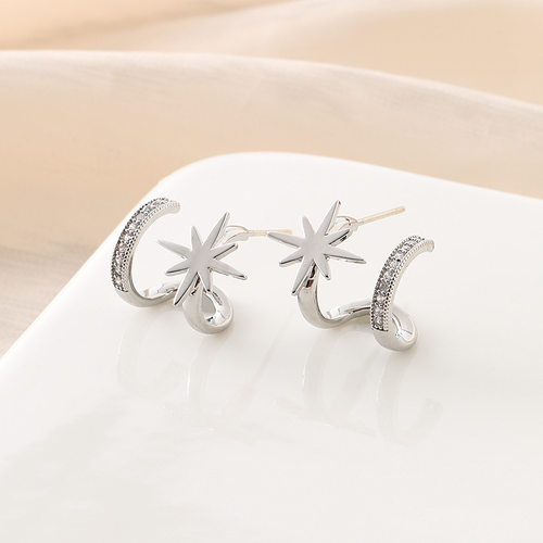 EH180隐形光芒双耳圈蚊香盘耳夹无耳洞耳饰时髦百搭圆圈耳环耳钉