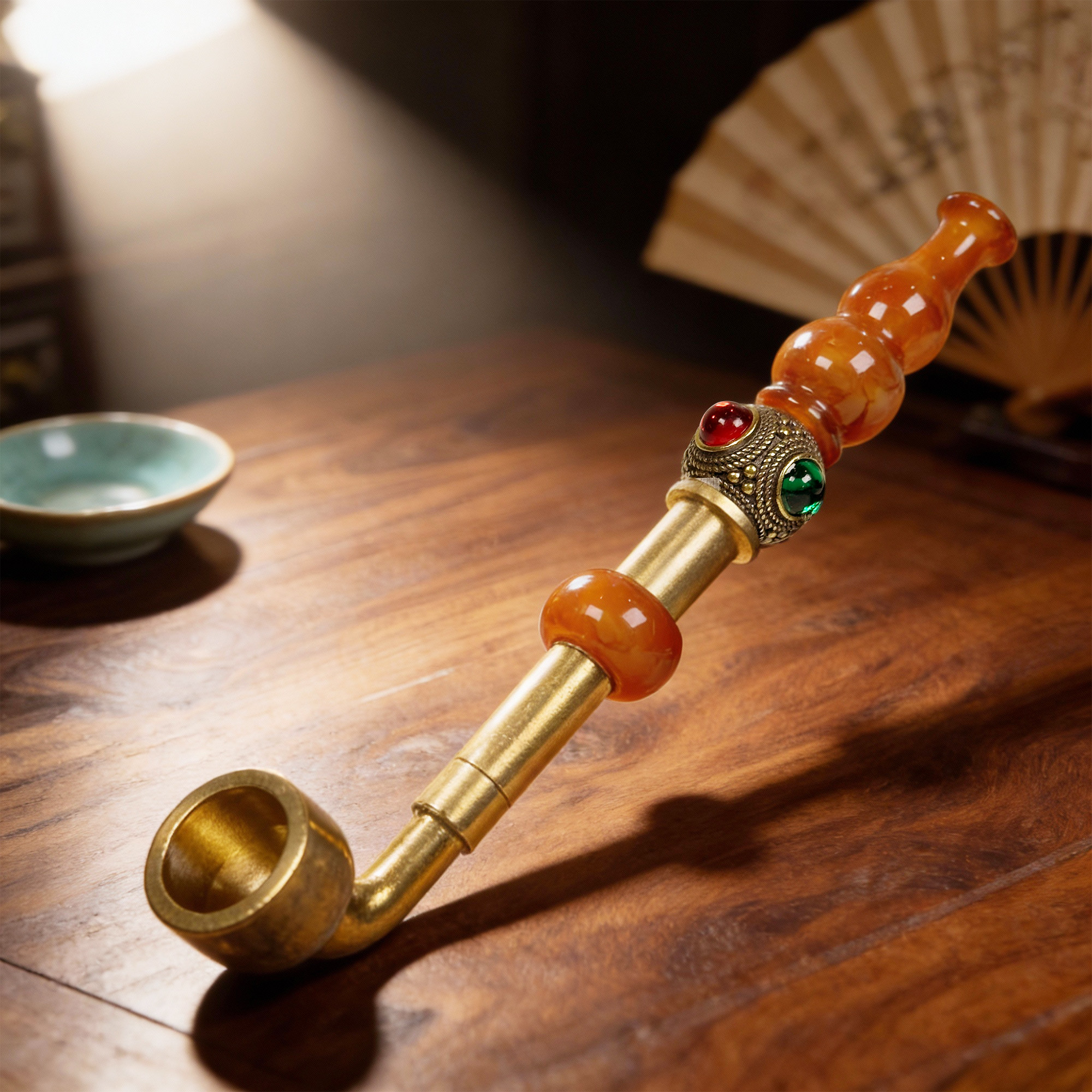 可拆洗过滤旱烟锅黄铜老式烟锅短款便携带手把件男士烟嘴烟斗