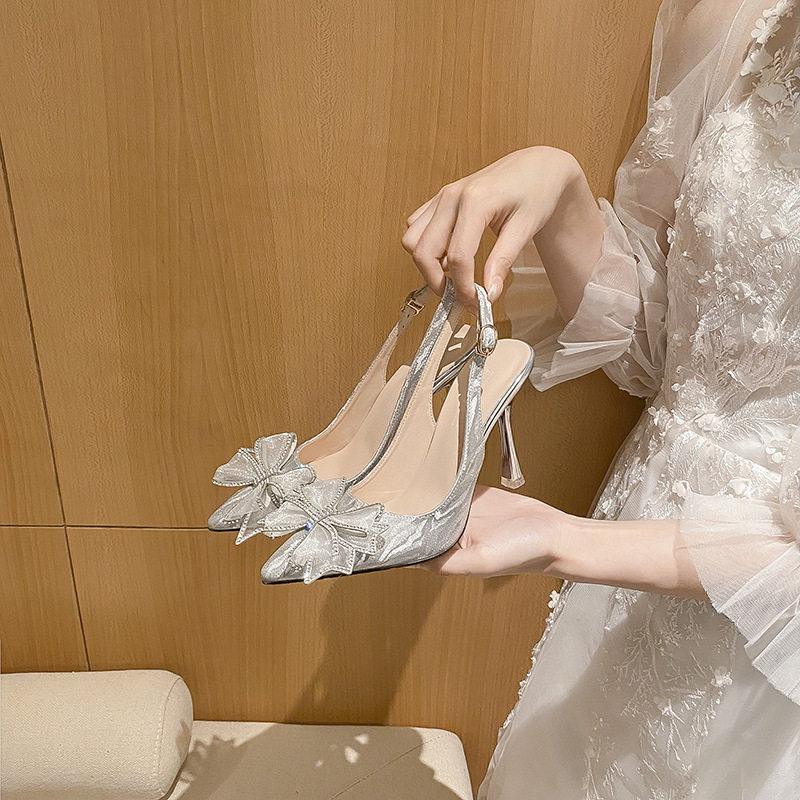 一字带高跟鞋亮闪闪婚鞋女后空图片