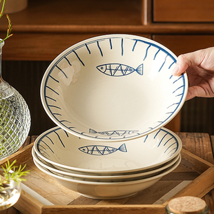 日式圆盘高级感盘子菜盘家用2025新款特别好看的陶瓷凉菜深汤盘碟