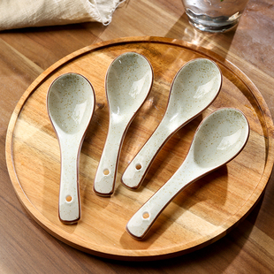 日式汤勺陶瓷小勺子复古饭勺调羹饭勺餐厅家用喝汤勺厨房汤勺