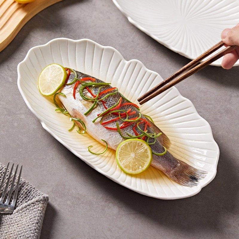 陶瓷纯白鱼盘高级感家用蒸鱼盘烤鱼大号装鱼盘新款菜盘椭甜品盘子,餐饮具,盘,淘宝优惠券,粉丝福利购,淘宝优惠卷