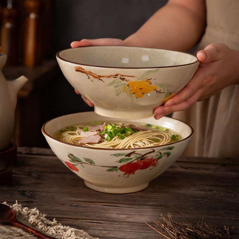 中式陶瓷面碗家用水墨风大容量拉面碗泡面汤碗复古斗笠碗螺蛳粉碗