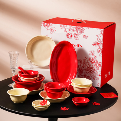 釉下彩色釉珠点系列碗盘套装家用餐具组合创意实用新婚陶瓷餐具