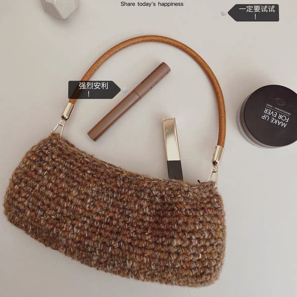 浅浅手作纯手工diy钩针编织复古法棍中古风包小众腋下毛线材料包