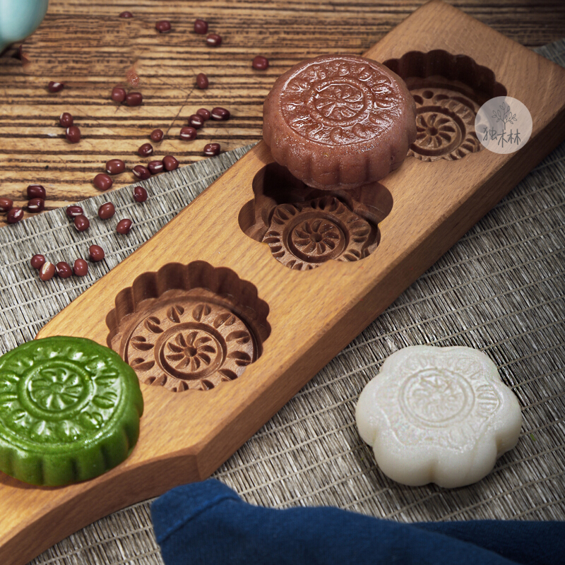 老式月饼模具木质传统雕花立体做绿豆糕点蒸糕辅食压花过年春节