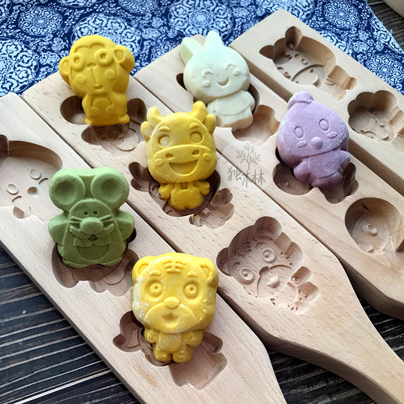 过年十二生肖馒头绿豆糕卡通diy面食烘培木质老式月饼模具青团