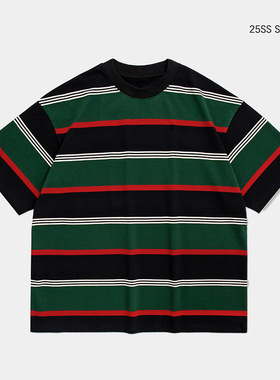 25SS定织320G条纹短袖T恤宽松小领口日系Cityboy男女大码cleanfit