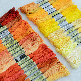 25号线涤棉线8米6股十字绣线马赛克像素板刺绣线橙黄色系绣衣服