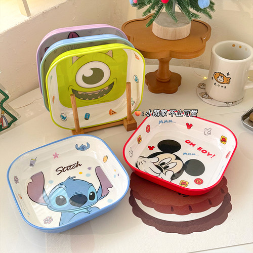 正品史迪仔家用方盘子密胺三眼怪