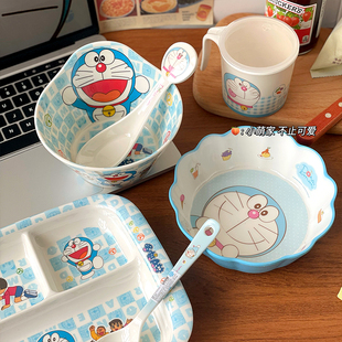 五和餐具食品级密胺儿童碗哆啦A梦防摔防烫宝宝水杯碗餐盘勺套装