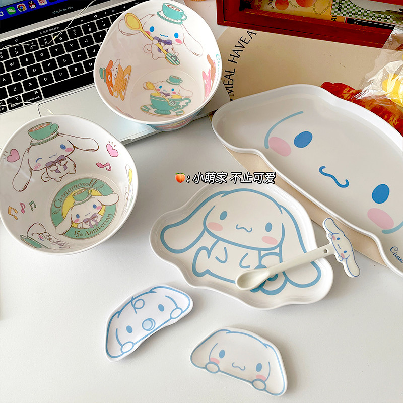 大耳狗新款餐具密胺仿瓷可爱玉桂狗造型水果沙拉儿童点心蛋糕碟子