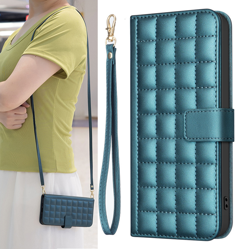 vivoY3S手机壳Y22S电话套Y32皮套Y33T翻盖壳Y20/Y20i全包防摔Y20S男女Y12S格子纹Y30保护套软硅胶y17斜跨长绳