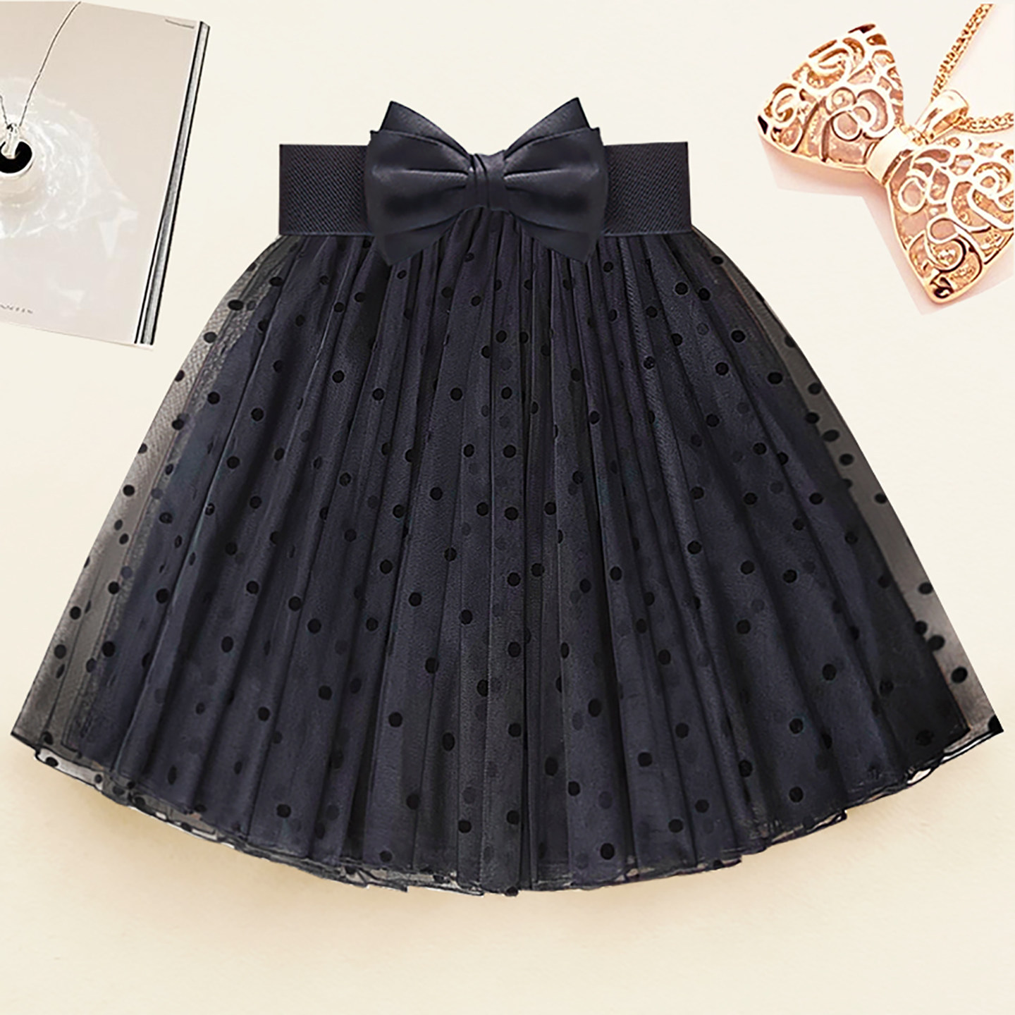 冬季质感波点网纱蓬蓬半身短裙子