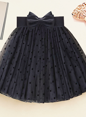 黑色波点网纱蓬蓬裙冬季小个子蕾丝蛋糕短裙成人高级纱裙半身裙女