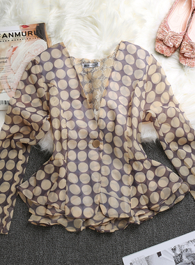 波点雪纺上衣2025秋季很仙的洋气显瘦长袖短外套外搭防嗮开衫女薄