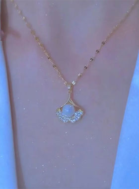 银杏叶人鱼姬珍珠锁骨链女