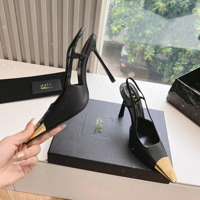 乐慧美细跟金属铁头羊皮方尖后空