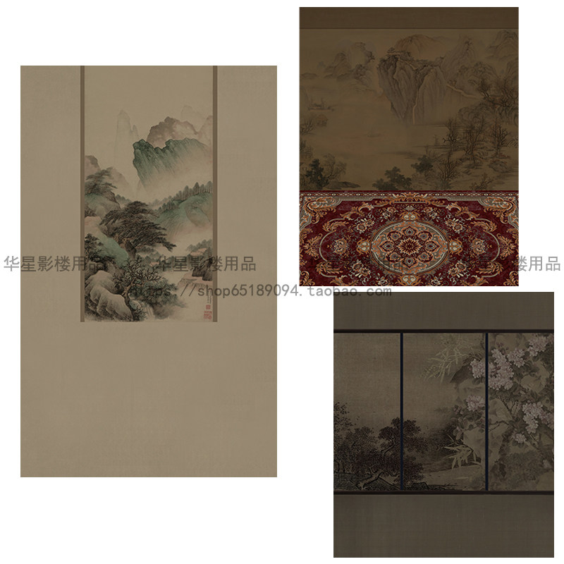 国风中式秀禾拍照背景布古装山水摄影背景复古中式婚纱照背景布