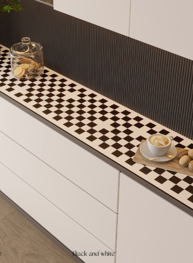 棋盘格高级感pvc电视柜桌垫防水防油玄关餐边柜保护垫子免洗防烫