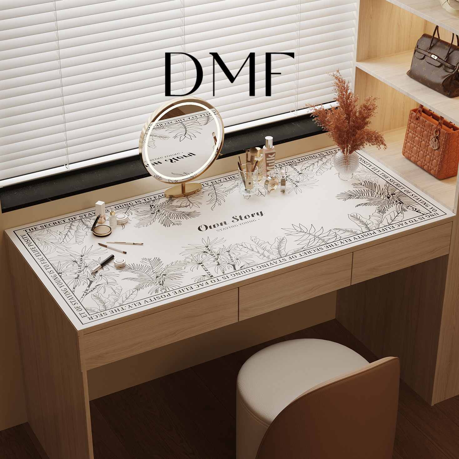 DMF奶油风梳妆台面垫防水防滑免清洗可裁剪桌布化妆台桌面保护垫图片