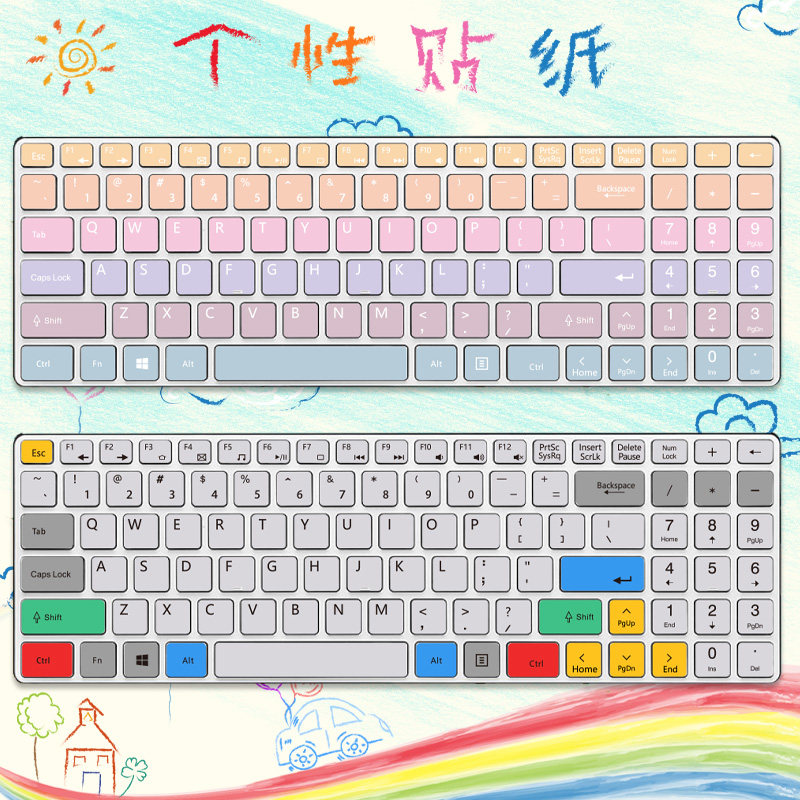 适用雷柏无线键盘E9300P E9100P 9300T键盘贴纸卡通可爱按键贴膜