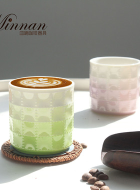 Minnan皿喃棋盘纹浮雕渐变色釉下彩陶瓷手冲咖啡品鉴杯闻香杯套装