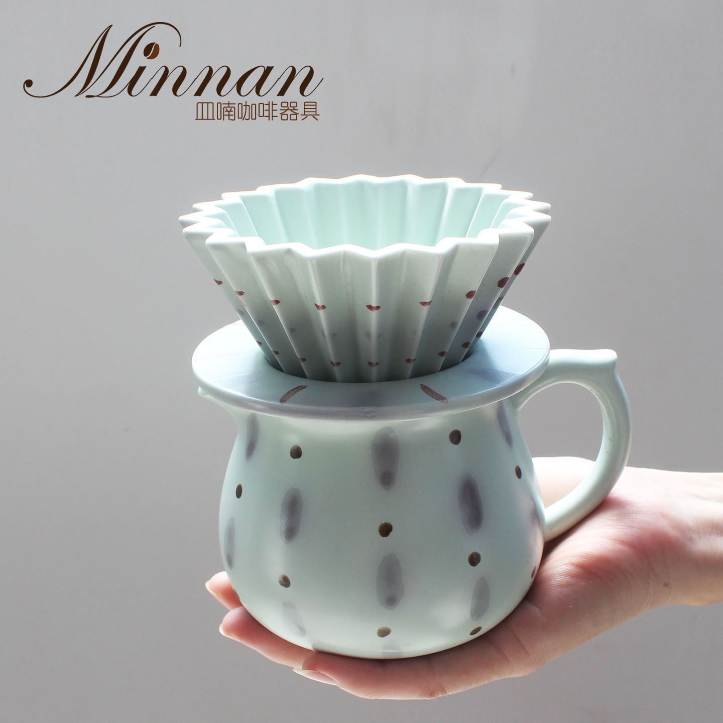 MINNAN原创天青紫云手绘手冲浓缩咖啡壶折纸滴滤式滤杯含托套装