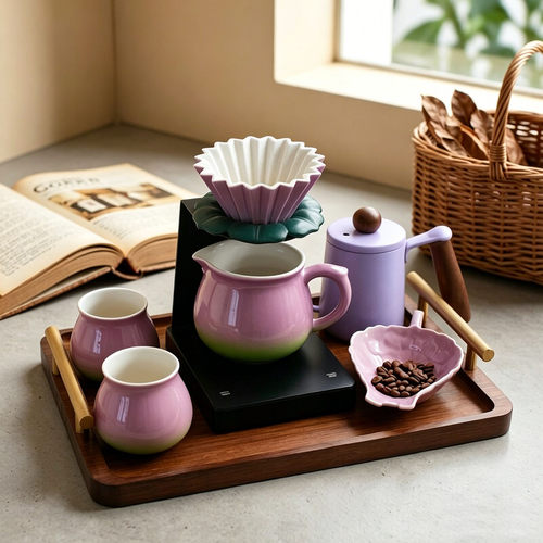MINNAN葡萄紫陶瓷品鉴杯折纸滤杯称豆盘手冲分享壶女神专用套装