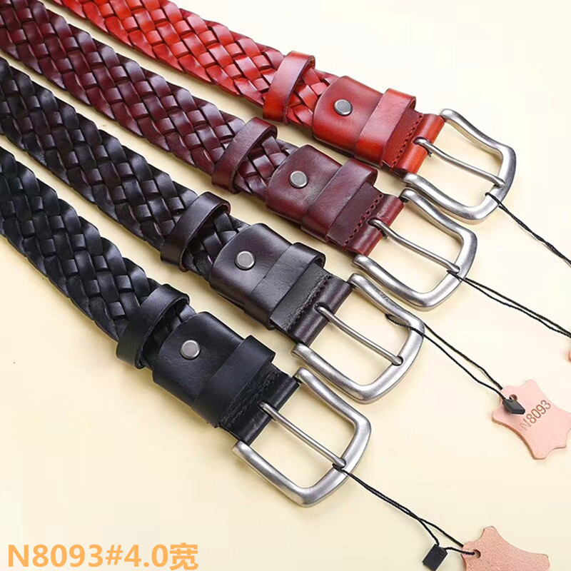 针扣编织纯牛皮文艺休闲风腰带
