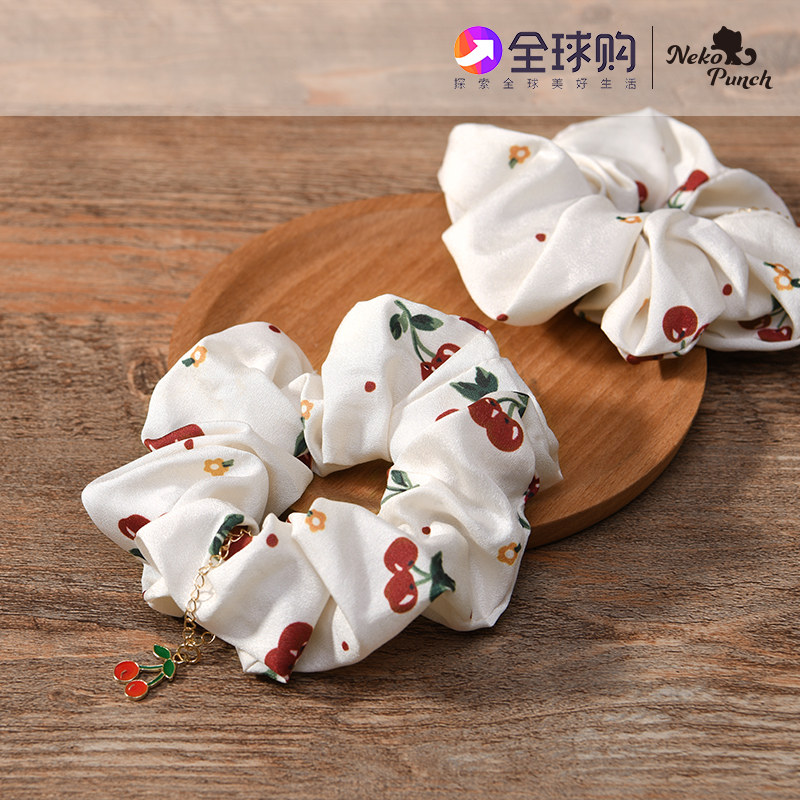 neko punch樱桃吊坠发圈发饰发绳头绳印花可爱甜美少女心夏 雪纺