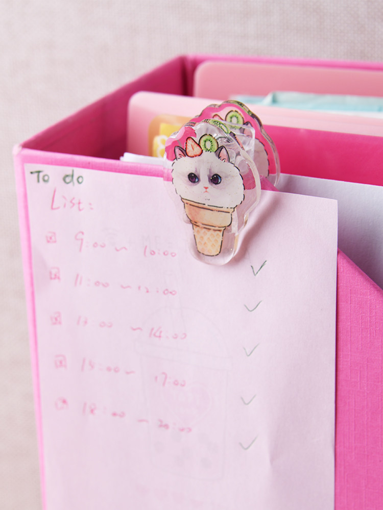 빙글야옹 시리즈 롱테일 클립 소형 클립 파일 수납 정리 스낵 씰 귀여운 아이스캔디 고양이 상큼