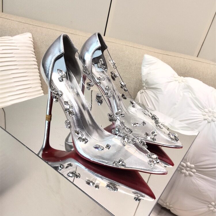 欧美重工水晶钻果冻透明高跟鞋