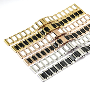 平口表链通用钢间陶瓷表带1416182022mm蝴蝶双按扣不锈钢手表配件