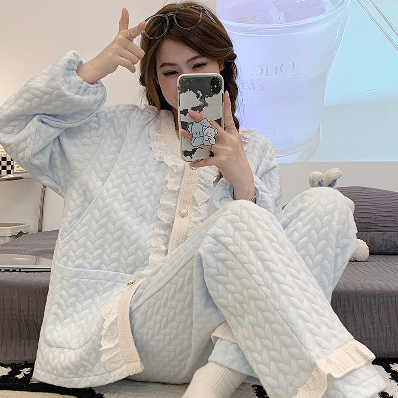 公主风空气棉月子服春秋孕妇加厚夹层睡衣产妇产后哺乳秋冬家居服