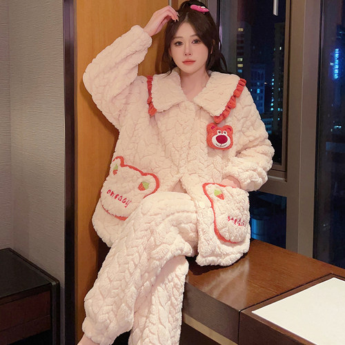 学生加绒保暖卡通提花宽松开衫冬